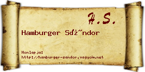 Hamburger Sándor névjegykártya